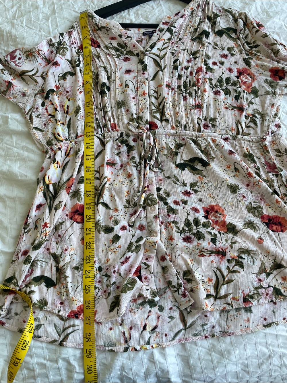 Hilary Radley Blush Floral 3/4 Sleeve Tie-Waist Tunic Top - Picture 5 of 5